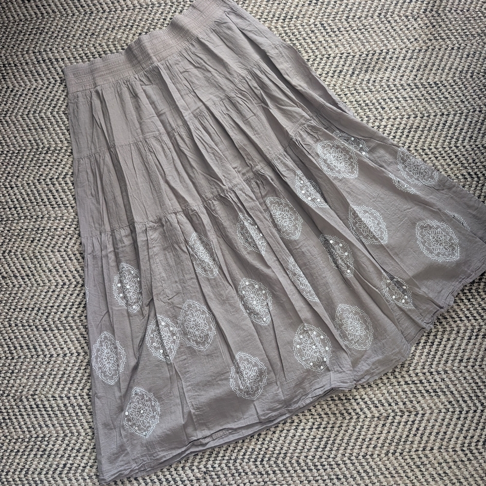 Boho Tiered Maxi Skirt Light Brown